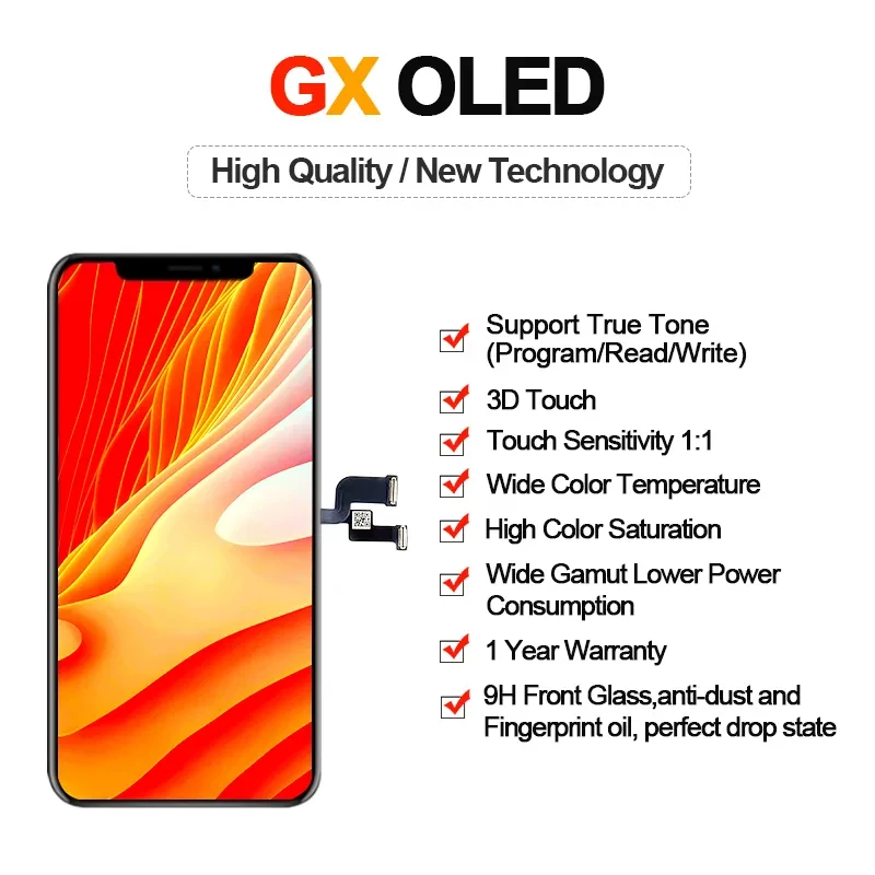 GX OLED For iPhone X XS XsMax 11 12ProMAX LCD Display Touch Screen Digitizer Assembly Tested Replacement True tone No Dead Pixel