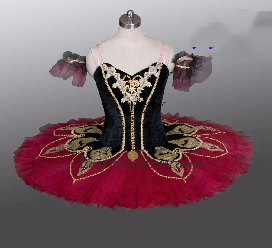 Personalizado jade ouro ballet tutu menina profissional tutu clássico vermelho panqueca ballet traje competição 11th andar