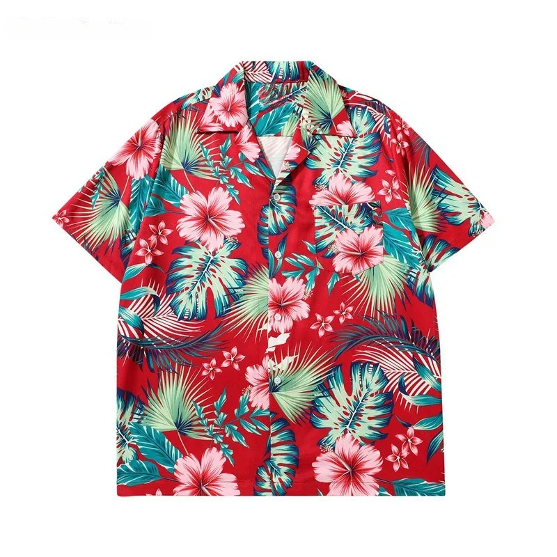 Hawaii kemeja Floral lengan pendek musim panas Pria Wanita pakaian liburan pantai baju kasual pasangan kemeja Streetwear longgar