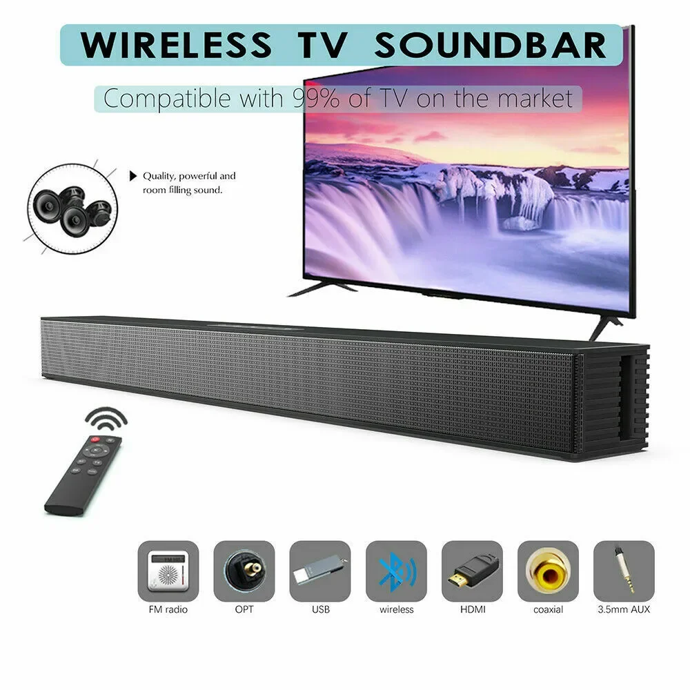 

Soundbar TV Speaker Wired & Wireless Home Theater 40W Bluetooth Speaker with Subwoofer Support Optical Coaxial HDMI RCA FM Radio