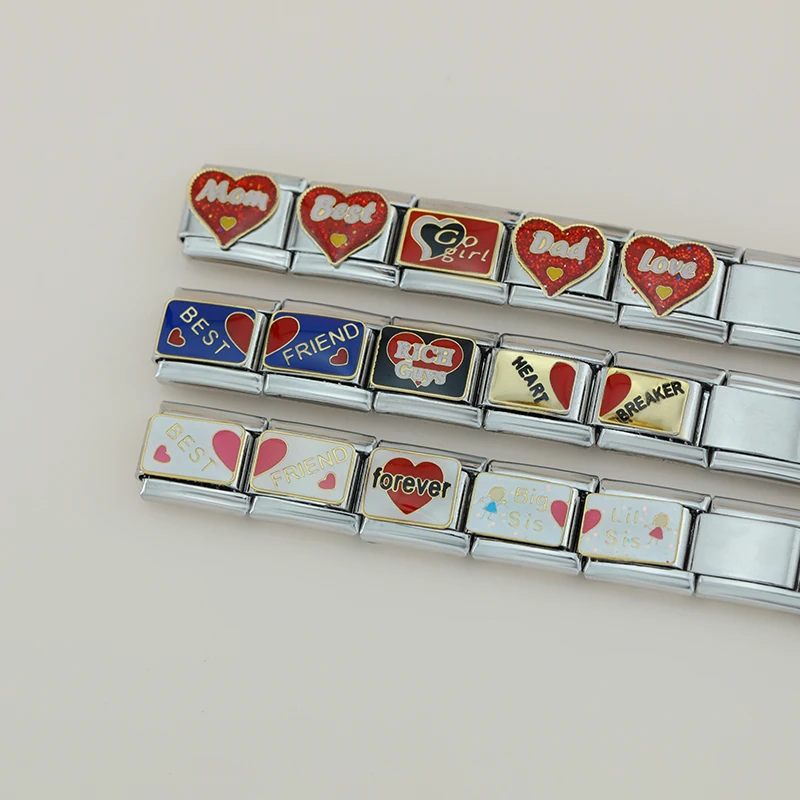 Hapiship 2025 Women Romantic Heart Love Best Friend Italian Charms Fit 9mm Stainless Steel Bracelet Wholesale Jewelry ZH023