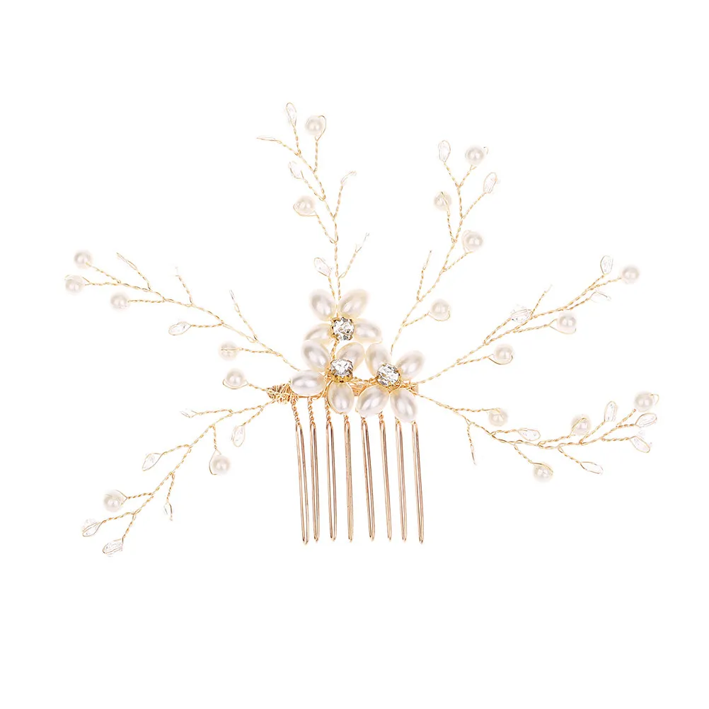

Жемчужный свадебный гребень для волос с кристаллами и стразами, ручной работы, золотистый, для невесты, заколка-гребень, женский свадебный головной убор