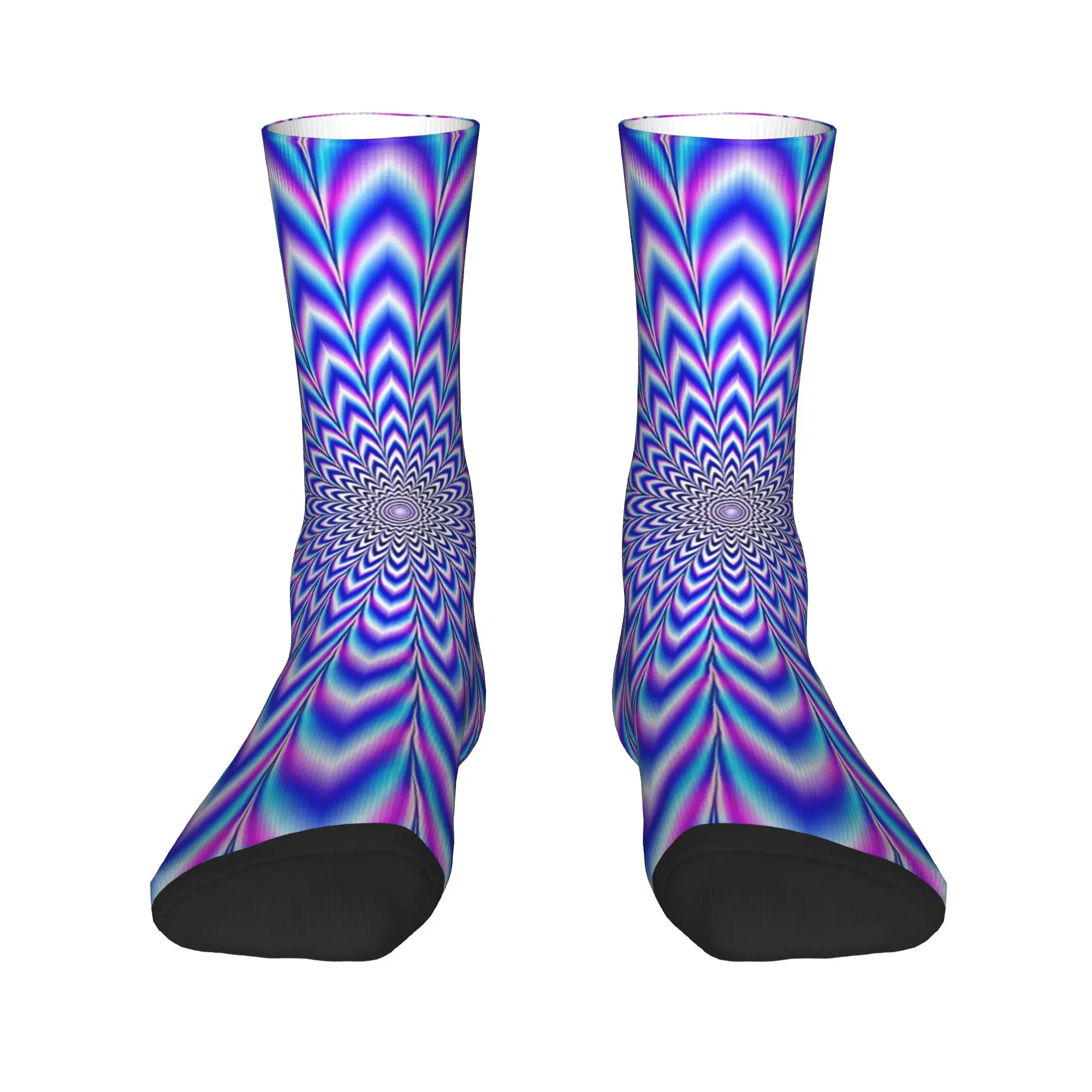 Optical Illusion Mandala Flower Gradient Blue Purple Pink Abstract Pattern Socks  Design Stockings Anti Sweat Unisex Men Socks