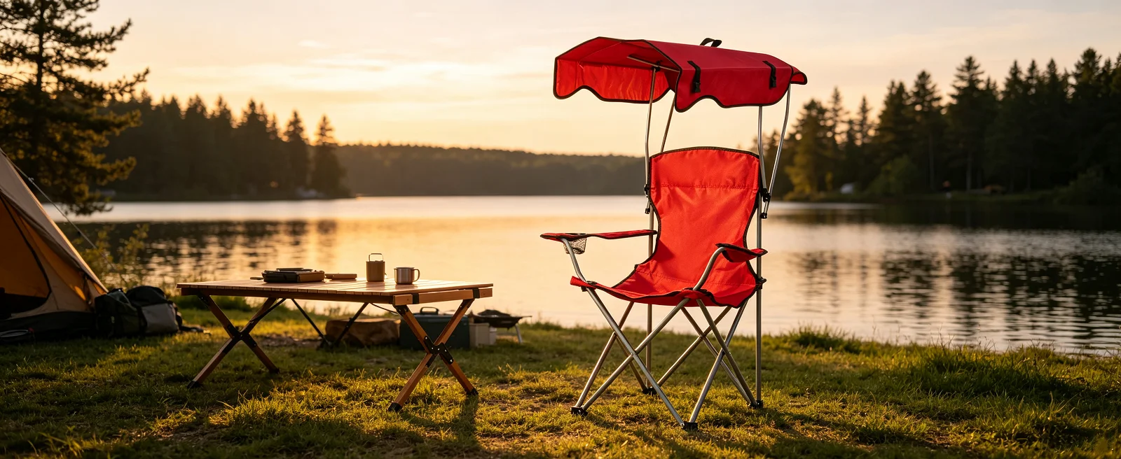 Klappbarer Campingstuhl mit Armlehnen, Sonnenschutz und Getränkehalter, Tragfähigkeit 120 kg, Campingstuhl für Strand und Angeln. – Detail 2