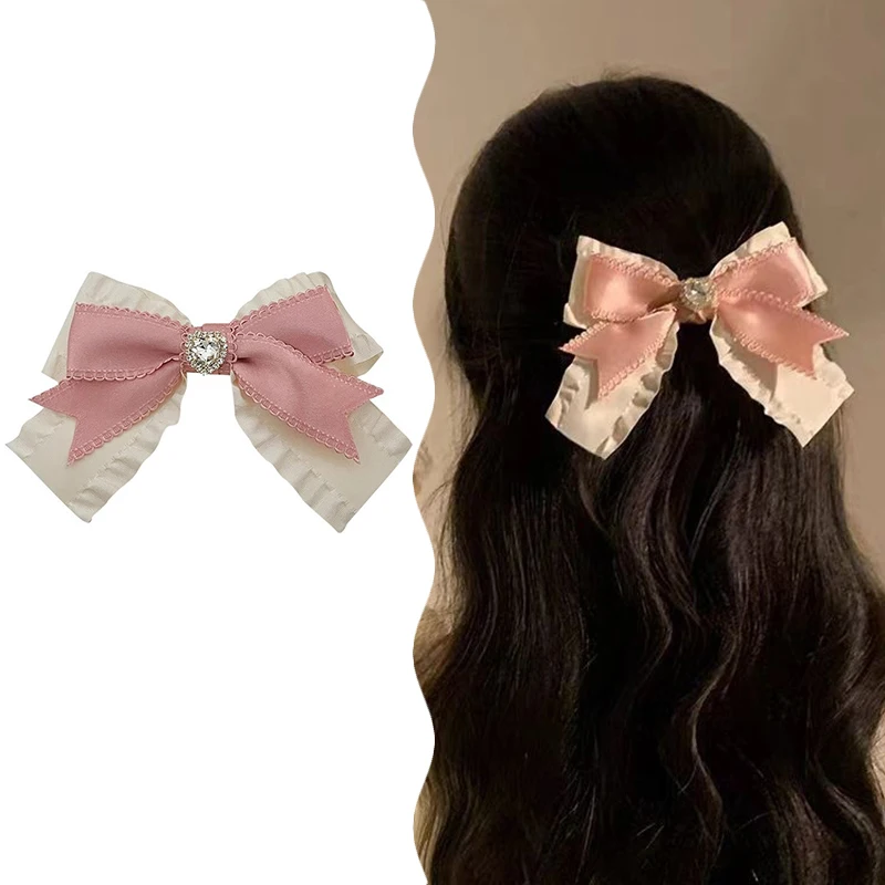 

Fashion Temperament Bow Hair Clip For Women Girls Advanced Sense Heart Rhinestone Light Luxury Side Clip Hair Accessories