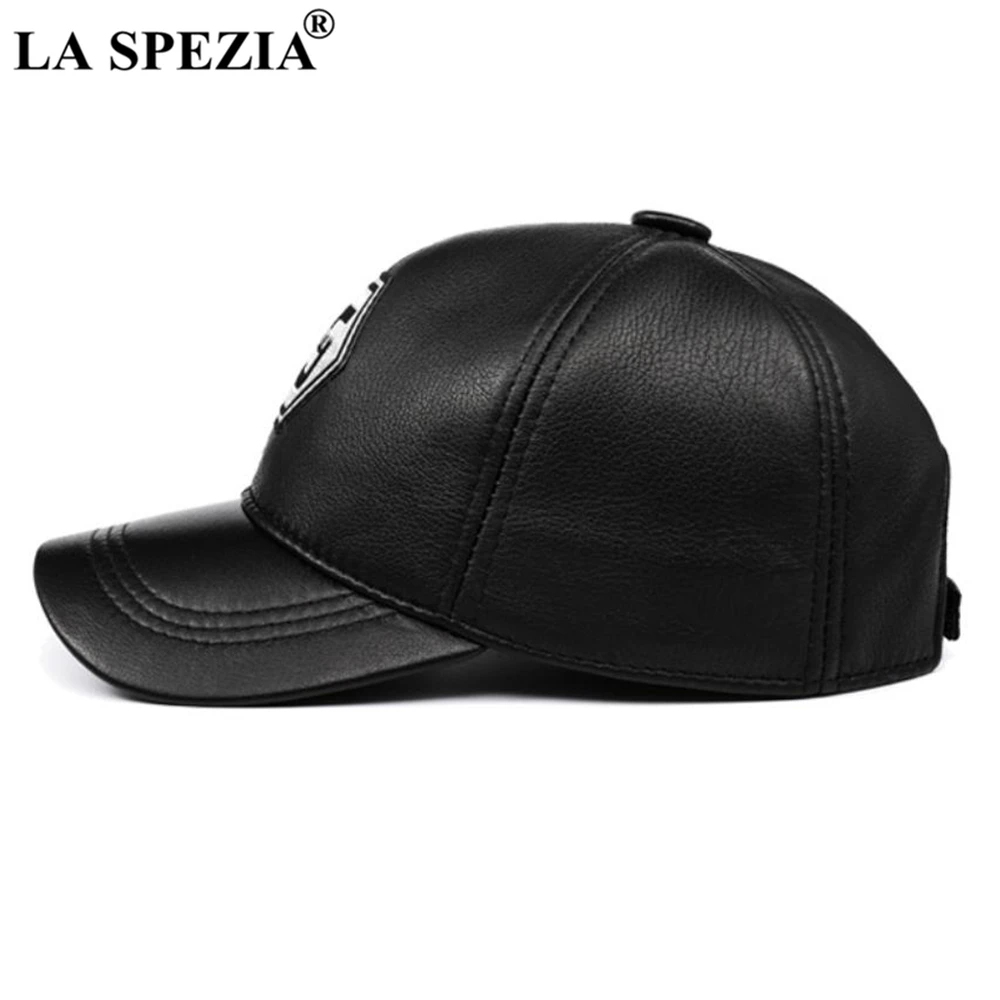 LA SPEZIA Genuine Leather Baseball Cap Men Women Blue Black Patchwork High Quality Male Female Winter Dad Cap