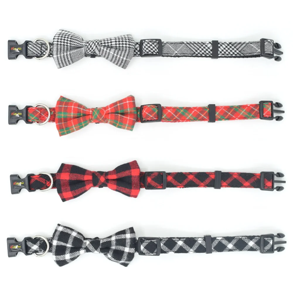 Nylon Plaid Bowknot Pet Collar Small and Medium Dog Leash Multicolor Optional Christmas Series