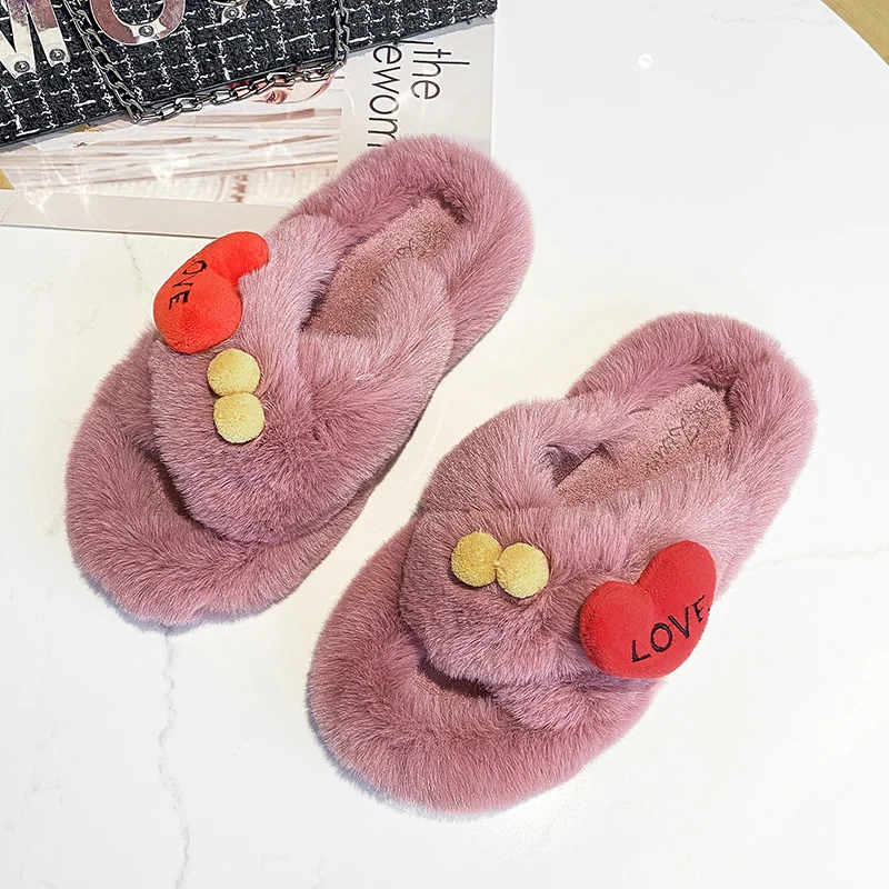 free size halluci Love Fluffy indoor home slippers warm and cozy in winter