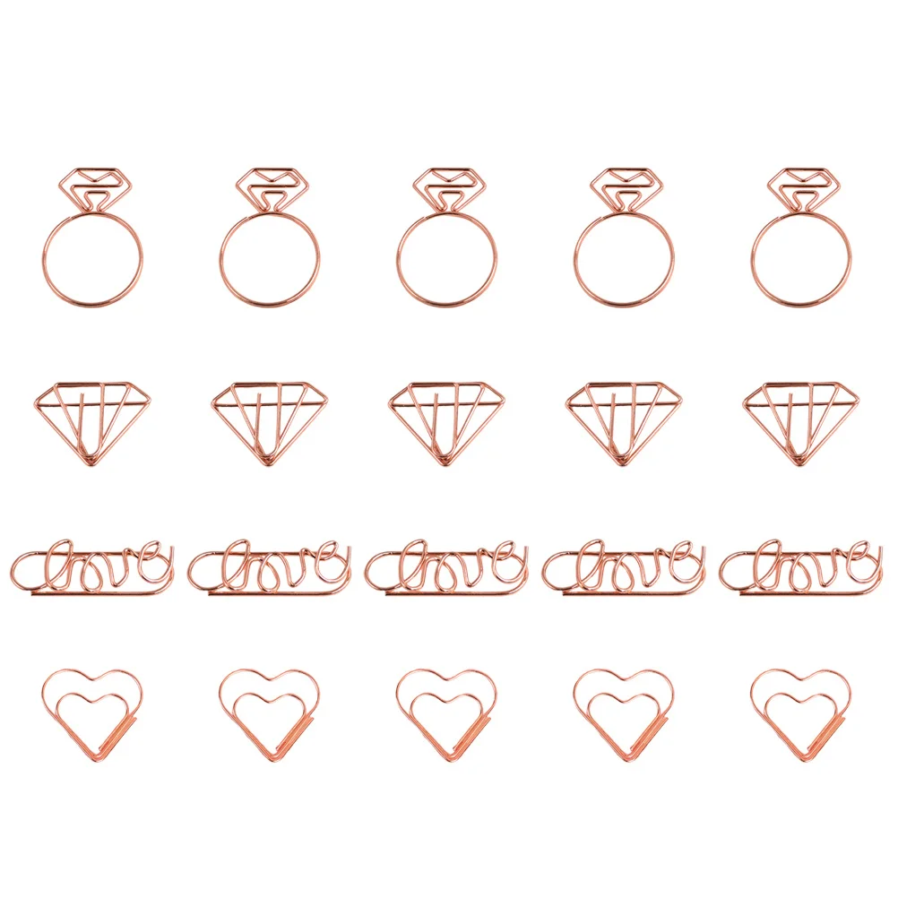 

20pcs Shaped Paper Clips Bookmark Binder Clips For Office School Stationery Ring Love Design Paper Clamp