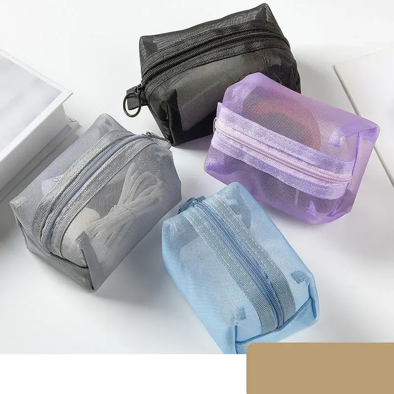 Mini-Kosmetiktaschen aus transparentem Nylon-Netzstoff, niedliche kleine Lippenstift-Make-up-Taschen für Damen, Beutel, Organizer für Datenkabel, Schlüssel und Kopfhörer – Detail 4