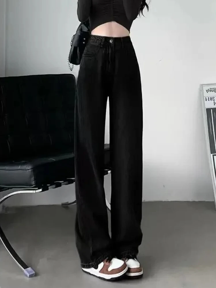 

Черные джинсы в корейском стиле, женские весенние длинные джинсы с карманами для отдыха, студенческие универсальные модные уличные винтажные простые студенческие джинсы
