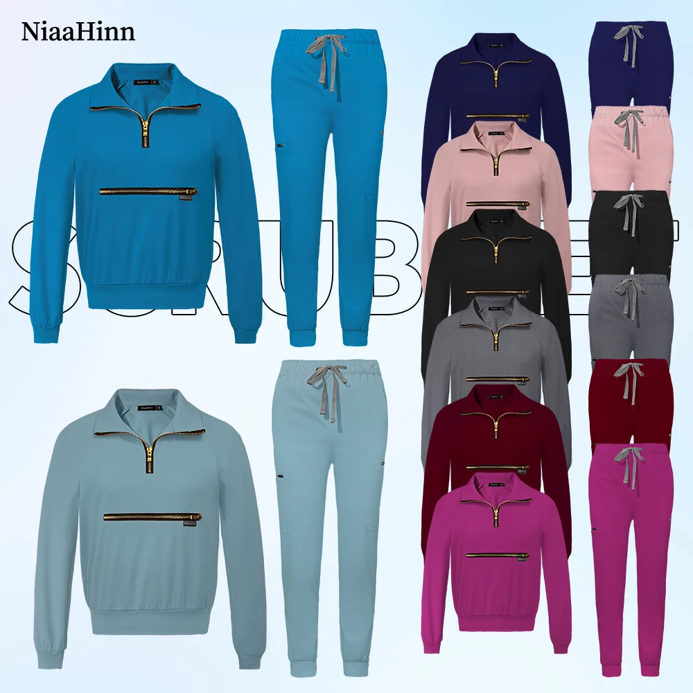 Niaahinn Multicolor Beautician Workwear Solid Color Beauty Salon Work Uniforms Pet Clinic Scrubs Uniforms Work Clothes Wholesale