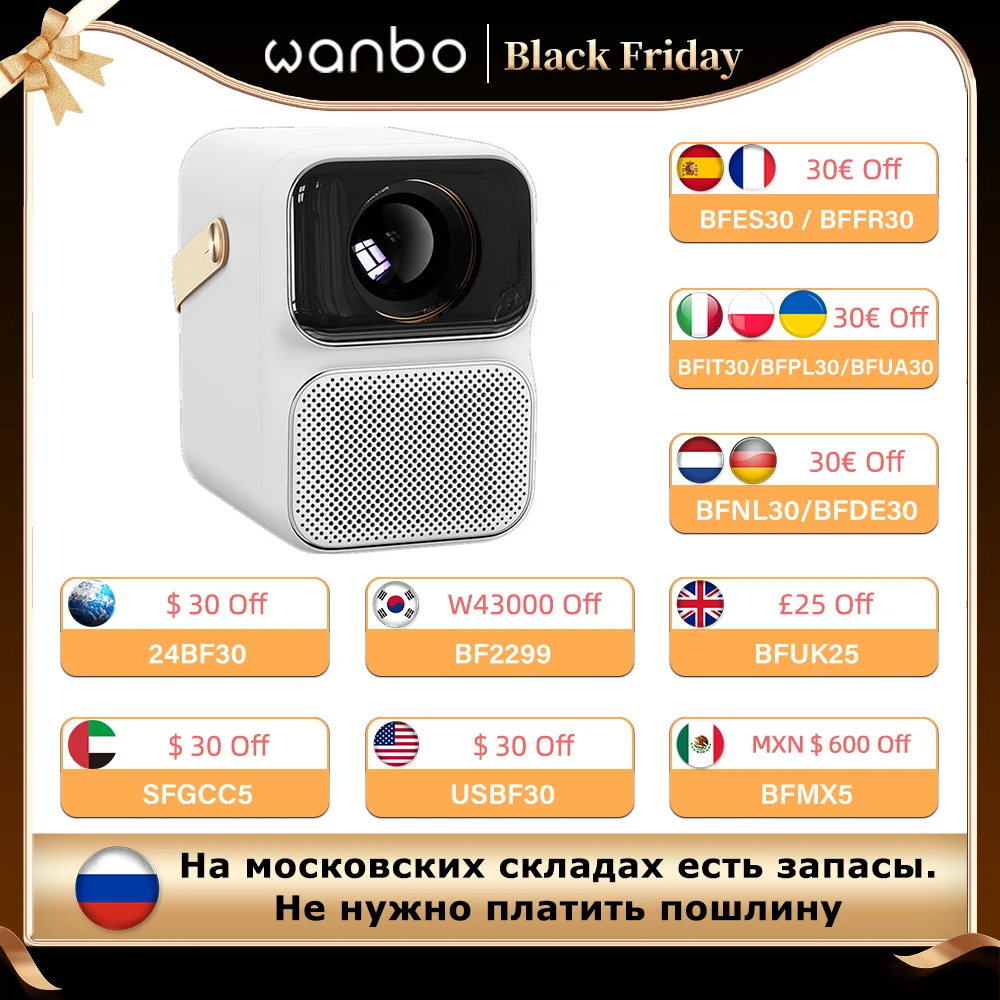 Wanbo T6 MAX Projector 4K 1080P Android 9.0 Mini Projector 650ANSI Lumens 2+16G 5G WiFi BT5.0 Projector AI Voice Home Theater