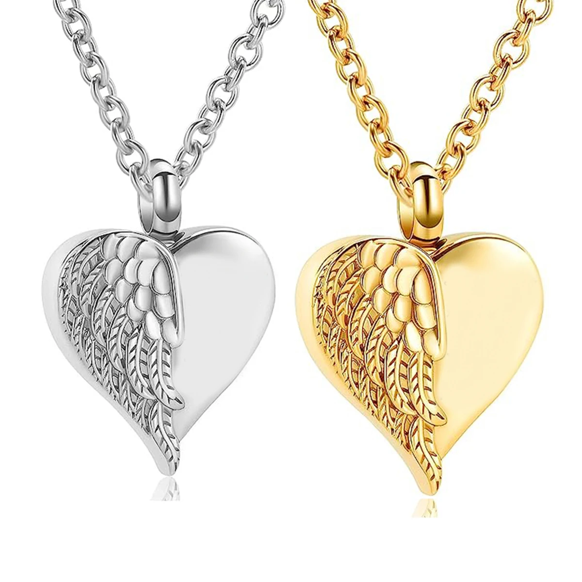 Stainless Steel Heart Angel Wing Urn Necklace Ashes Cremation Jewelry  Keepsake Pendant Memorial Locket Ash Holder Dropshipping