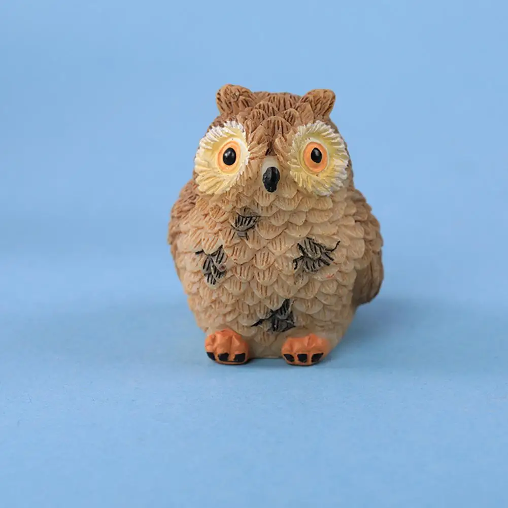 Resin Owl Ornament Unique Owl Art Piece Hand Painted Resin Owl Figurines for Diy Micro Landscapes Fairy Gardens for Bonsai