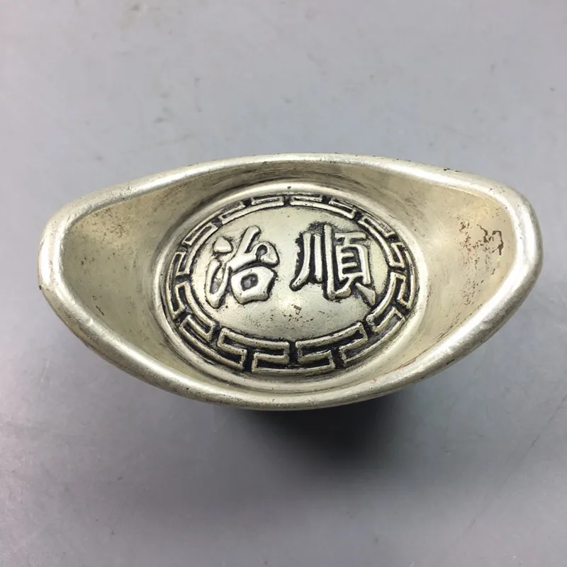 Factory Wholesale White Copper Silver Plated Antique Sycee Ingot Official Palace Five Emperors Silver Ingot、Crafts