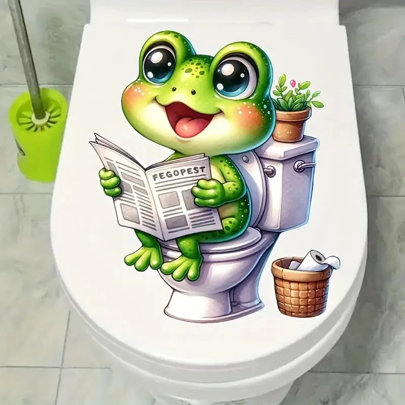 

Frog on Toilet Reading Newspaper Decal Bedroom Entryway Living Room Home Decoration Wall Stickers, Waterproof Vinyl