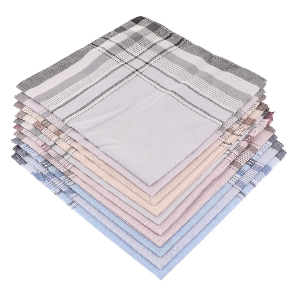 Classic Men White Hand Printed Handkerchief 10pcs Pure Cotton Pocket Towel Gift Set for Business Formal