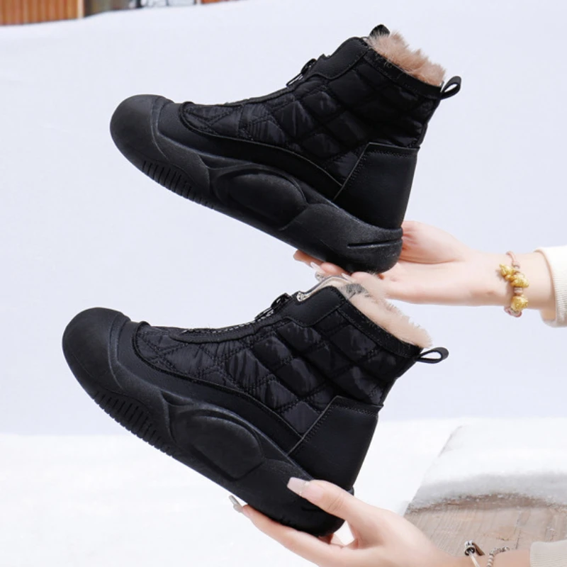 Casual Fur Snow Boots for Women High Top Platfom Sneakers Winter New Style Female Thick Sole Comfortable Plush Warm Cotton Shoes