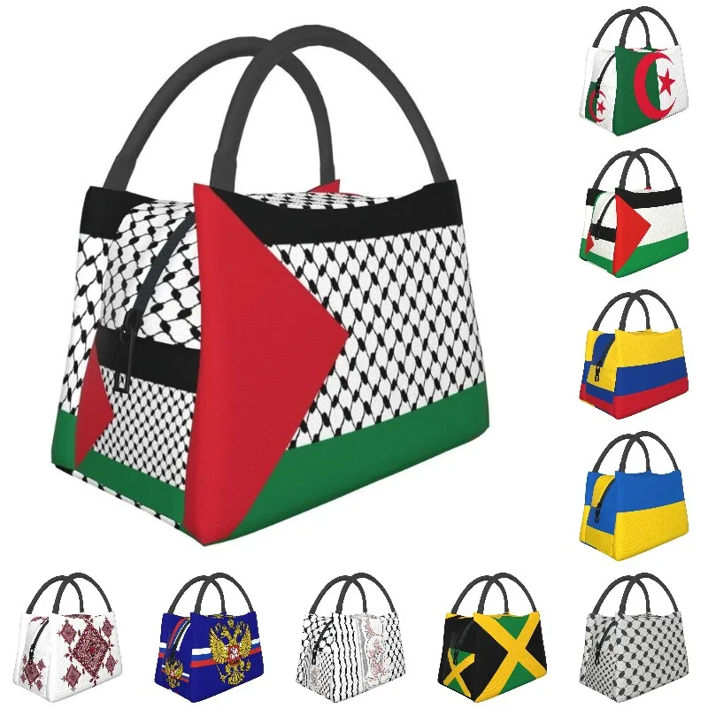 

Palestine Flag Resuable Lunch Box Women Waterproof Palestinian Hatta Kufiya Keffiyeh Pattern Thermal Cooler Food Lunch Bag