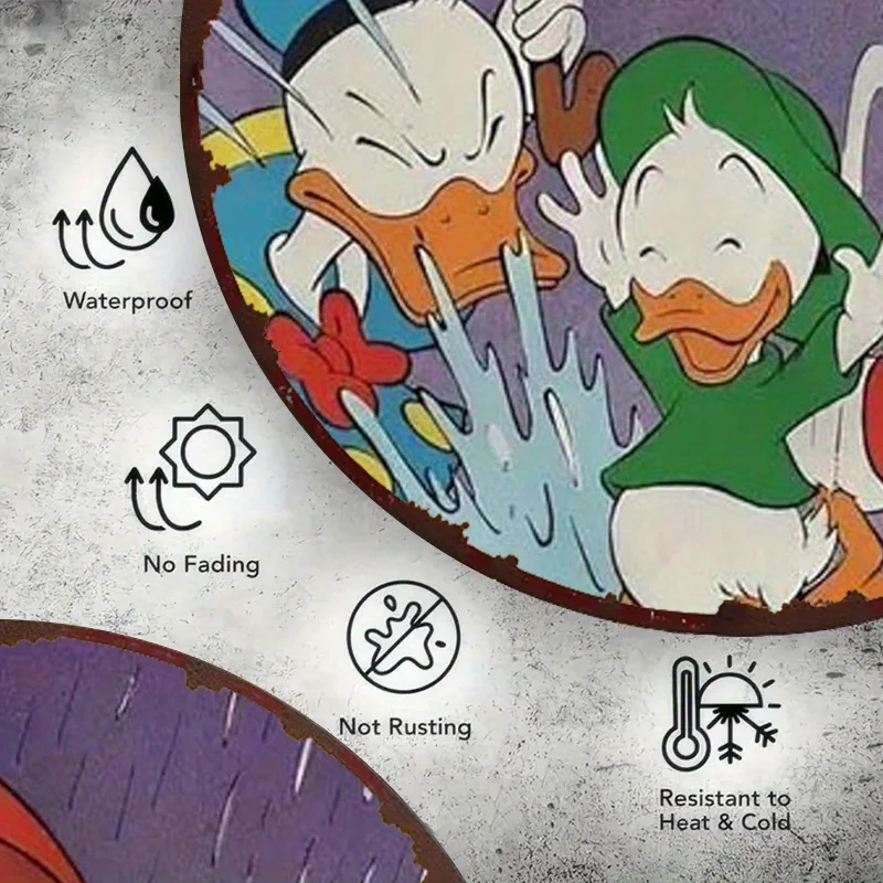 1 قطعة ديزني جولة الألومنيوم اللوحة الكرتون بطة اللعب في المطر (20.32 سنتيمتر x 45.72 سنتيمتر) الرجعية جدار علامة ، الفيلم هدية للغرفة و H