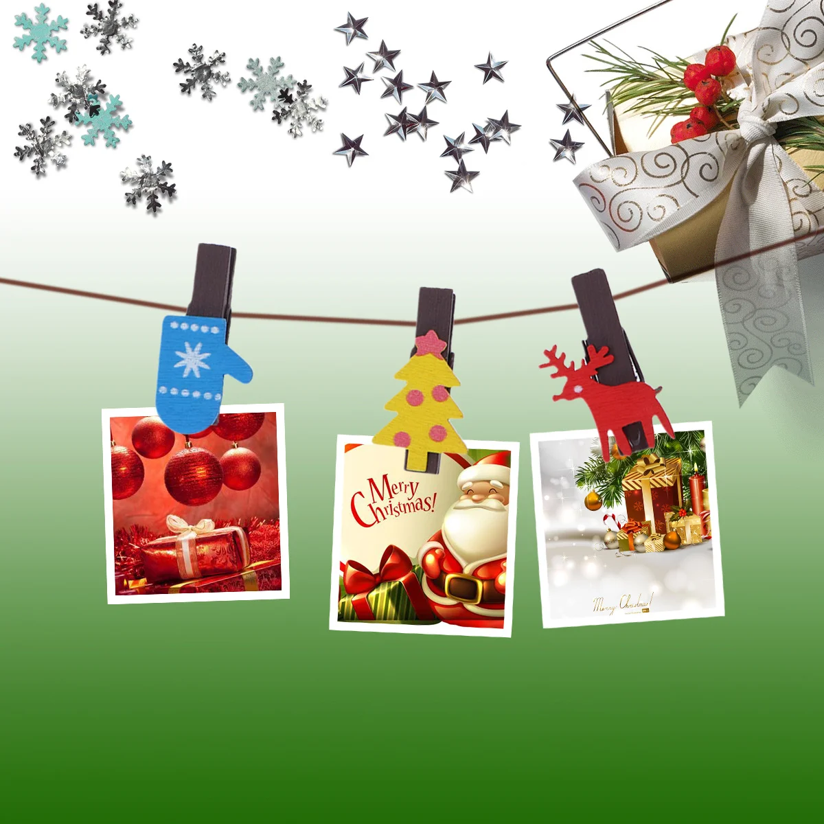 

12 PCS Wooden Clip Photo Christmas Decorations Clothespins Clips Bamboo Paper Craft