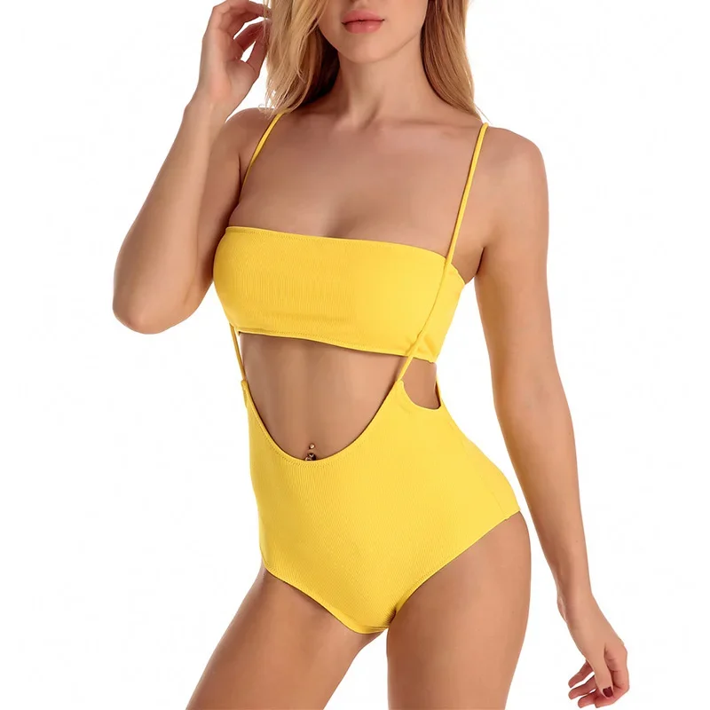 Geribbelde tweedelige badpak dames hoog uitgesneden monokini string badmode eendelig badpak twee stukken bikini set badpak zwemmen