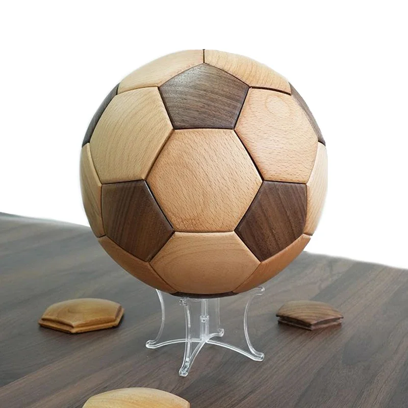 

3D Puzzle Football Ornaments Wooden Spliced Football Model Walnut TangramHome Desktop Decoration Kids Educational Toys Gift