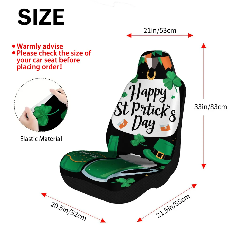 2pcs, Elegant St. Patricks Day Celebration Elements Irish Green Beer Print Front Seat Covers, Great Present For Friends With Car