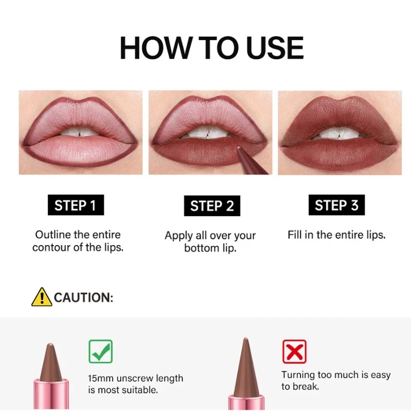 Puntige gradiënt lippenstift druif koffie bruine kleur mat soepel lip voering contourpotlood waterdicht sexy roze lippen make-up