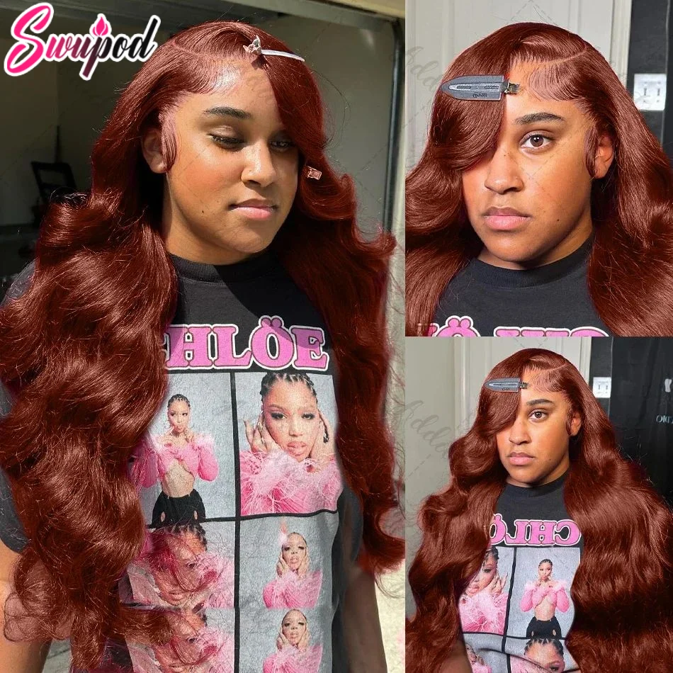 250% 30 32 Inch Brazilian 33# Auburn Reddish Body Wave Brown 13x4 Hd Lace Front Wigs Human Hair Colored 13x6 Lace Frontal Wig