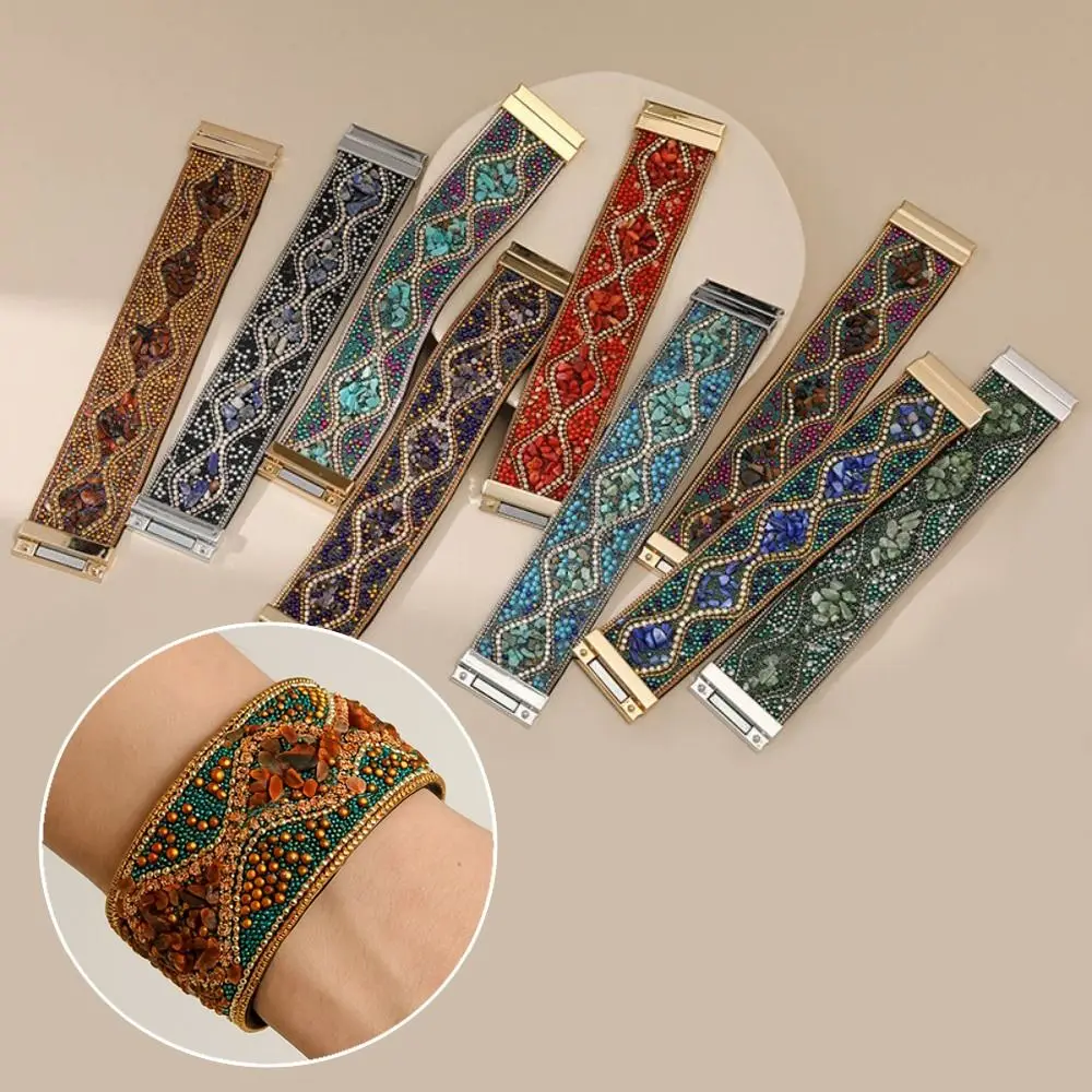 

Ethnic Style Magnetic Clasp Bracelet Retro Stone Beads Rhinestone Women's Bracelet Bohemian Acrylic Beads Handmade Female Bangle