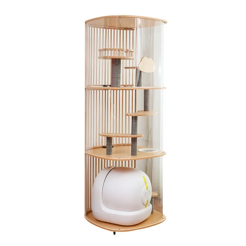 Panoramic acrylic transparent household cat villa, plexiglass semi-cylindrical cat climbing frame