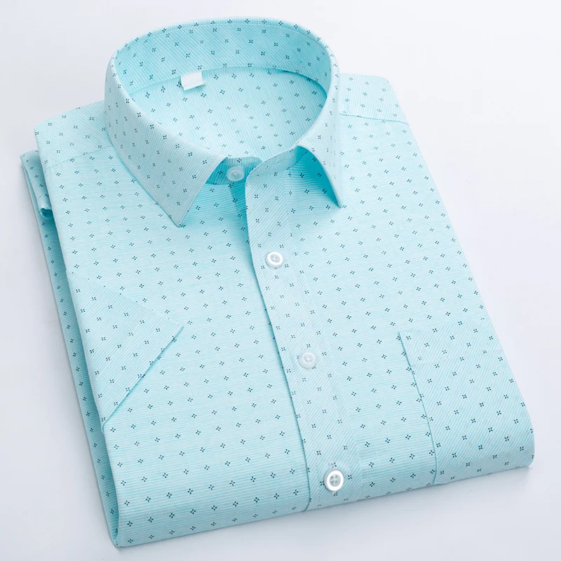 Sommer Herren Business Hemd Kurzarm Kein Bügeln Falten-beständig Druck Plaid Arbeitsplatz Sozialen Büro Casual Luxus Hemd