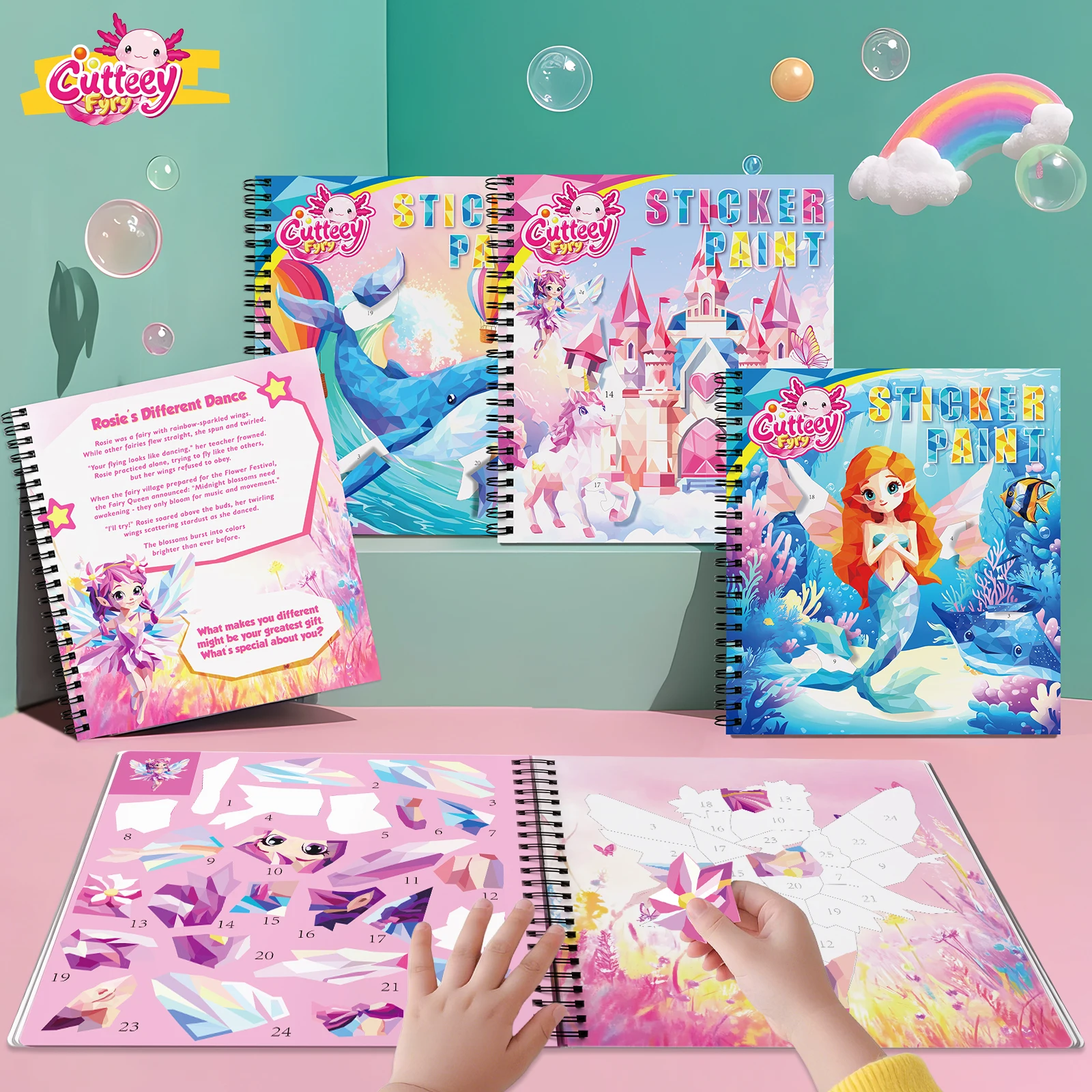Nuevo 4 Uds. De pegatinas de libros de cuentos de pintura para niños de 4 a 10 años, diseños de animales de sirena y unicornio, pegatina de pintura por números, regalos para niños