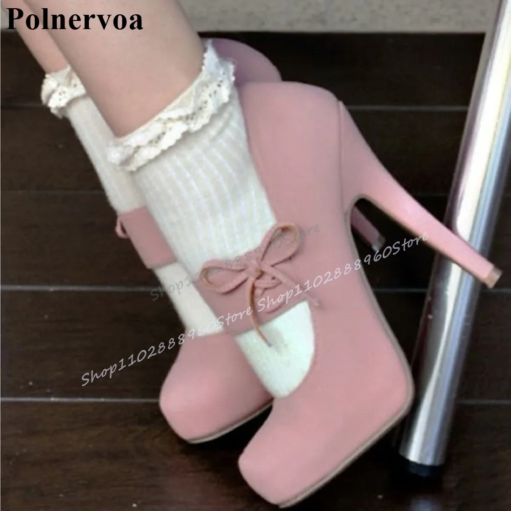 

Pink Suede Elastic Strap Platform Pumps Thin High Heel Shoes For Women Slip On Round Toe 2025 Fashionable Zapatos Para Mujere