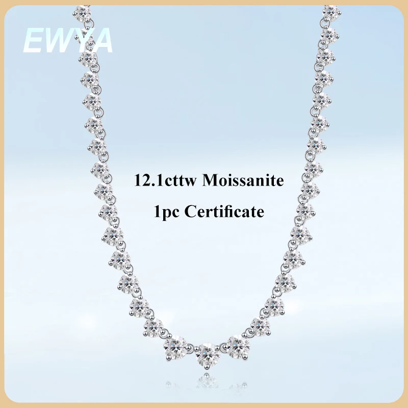 

EWYA Теннисное ожерелье с 3 когтями круглой огранки из муассанита для женщин и мужчин, серебро s925, полный лабораторный бриллиант, свадебная вечеринка, звено на шею, цепочка в подарок