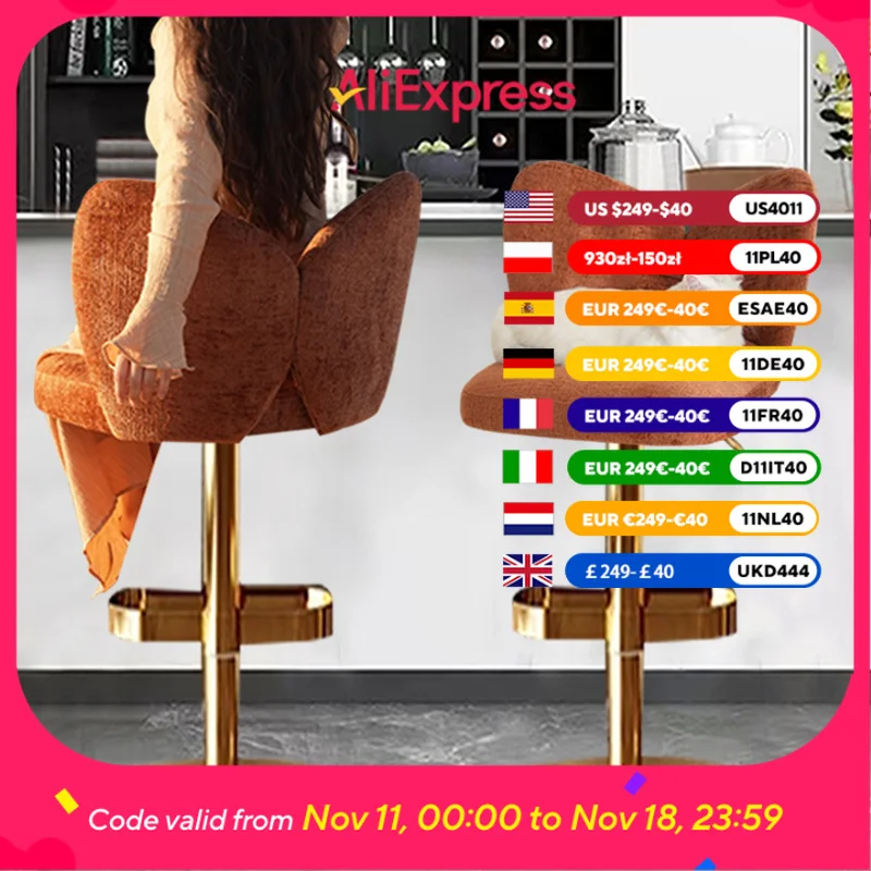 

Adjustable Nordic Modern Bar Chairs Lounge Design High Comfortable Counter Bar Stool High Quality Banqueta Salon Furniture