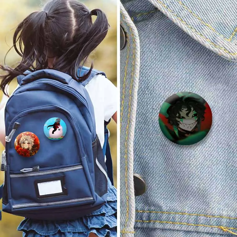 Personalized Game Figure Round Badge Cartoon Pierrot Harlequin Jester Brooch Pins for Clothing Bag