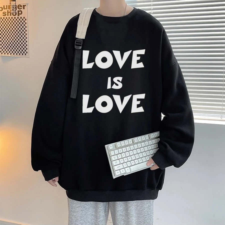 Fashion Love Letter Printing Mens Sweatshirts Korean Casual Black White Pullover Tops Autumn Streetwear Man Clothing