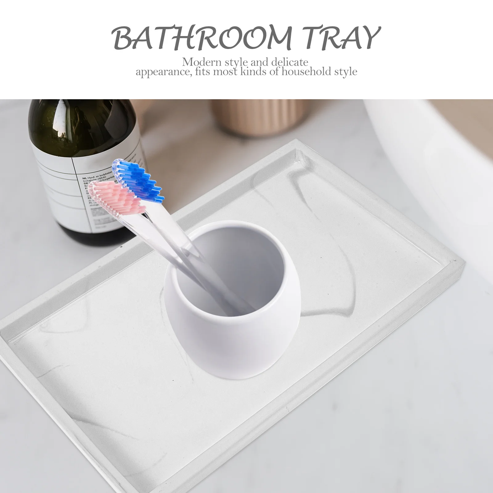 

Modern Resin Storage Tray for Bathroom Counter Multi-Use Vanity Organizer for Cosmetics Shampoo Mouthwash Cup Household