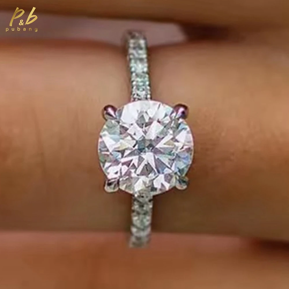 

PuBang Sparkling 3EX VVS1 D Color Moissanite Ring 7 Carat Round Excellent Cut Moissanite Rings Eternity Wedding Band for Women
