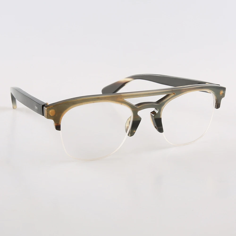 Eyeglass Frames Unique Half Rim Vintage Handmade Natural Horn Prescripton Man Glasses Frames Graduated Lenses Retro Eyeglasses