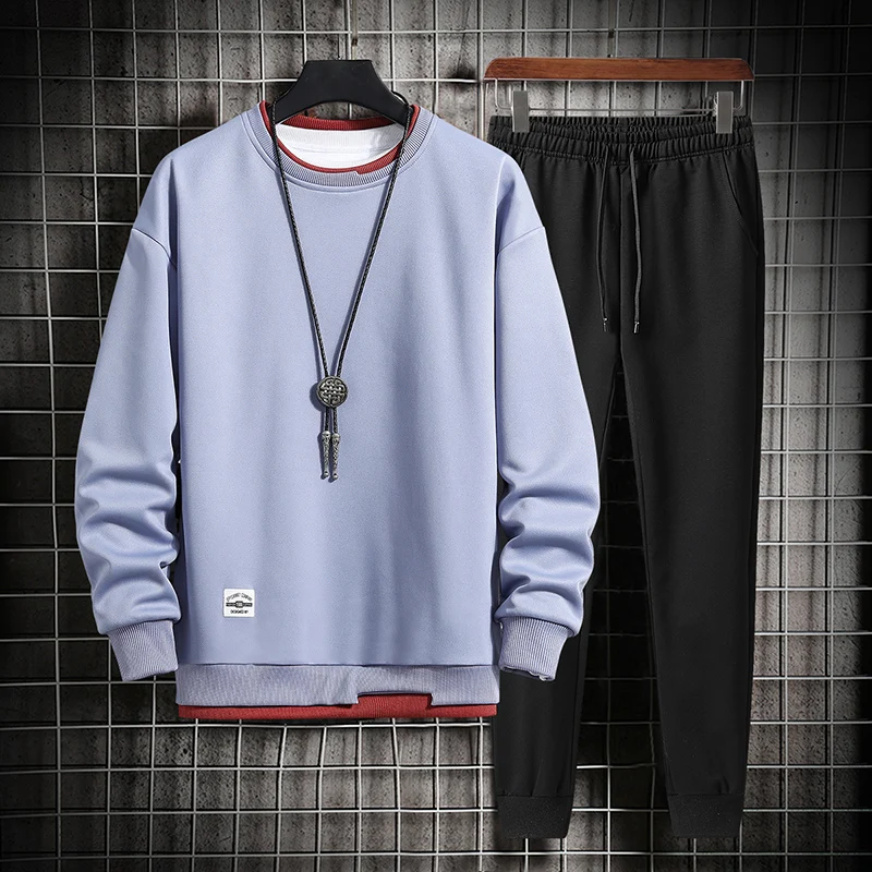 2023 New Spring Autumn Casual Mens Set Sweatshirts and Sweatpants Two Pieces Set Fashion Streetwear Outfit Set Men Sports Suit