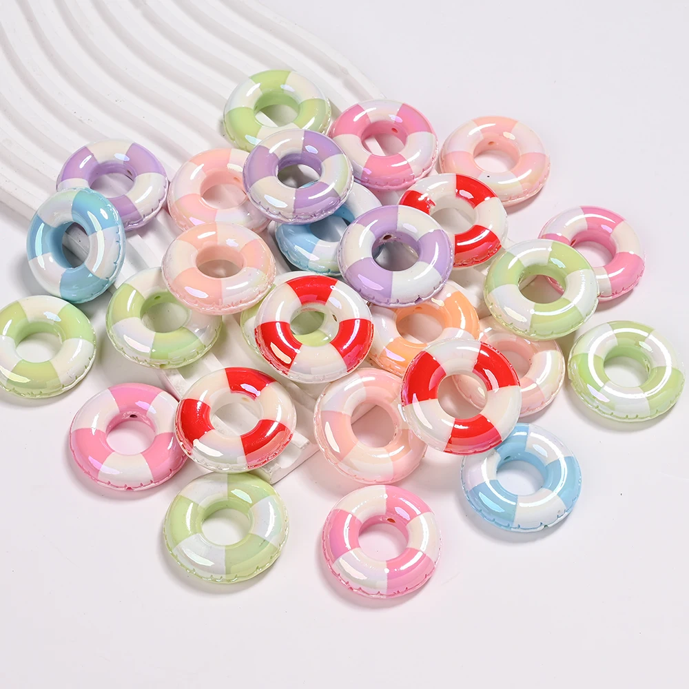 

5Pcs 35mm Random Mixing Colors Resins Bead Lifebuoy Shaped Focus Teether Beads For DIY Pacifier Chain Clip Dummy Holder