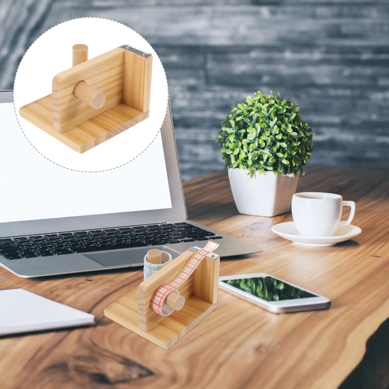 Wooden Tape Dispenser Multifunctional Sticker Holder Desk Organizer Extra Tape Rack Lightweight Compact Size