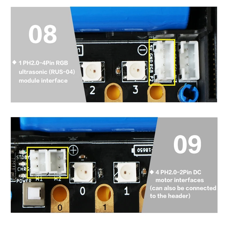 บอร์ดต่อขยายสำหรับไมโคร: บิต V2.0สนับสนุน8 servos และ4 DC มอเตอร์กับออนบอร์ดตัวรับอินฟราเรดและไฟ RGB 4