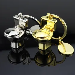Simulation Toilet Metal Key Chain 3D Mini Toilet Seat Hanging Pendant Car Keyring Bathroom Pendant Keychain Gifts