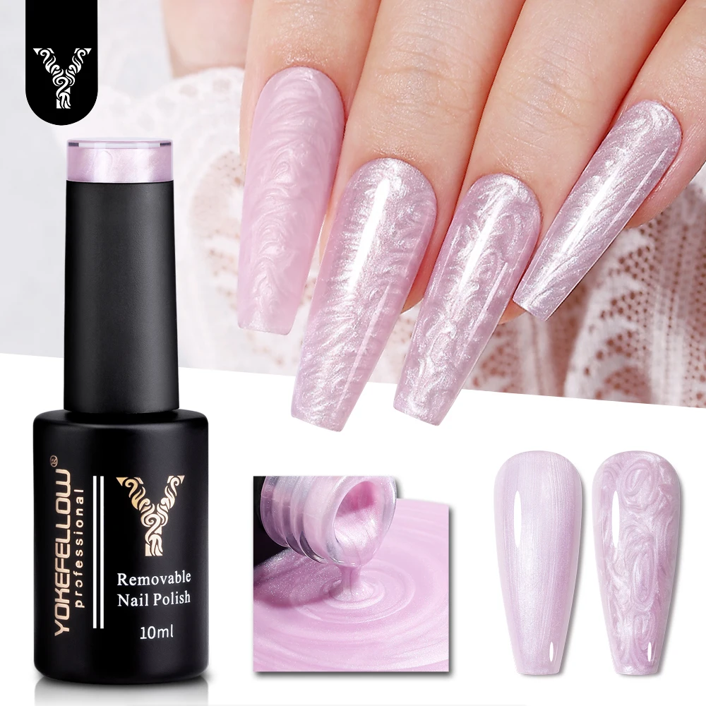 

YOKEFELLOW Pearl Gel Nail Polish 10ml Pale Pink Mermaid Gel Polish Soak Off UV Led Gel Varnish Swirl Shell Thread Effect DIY