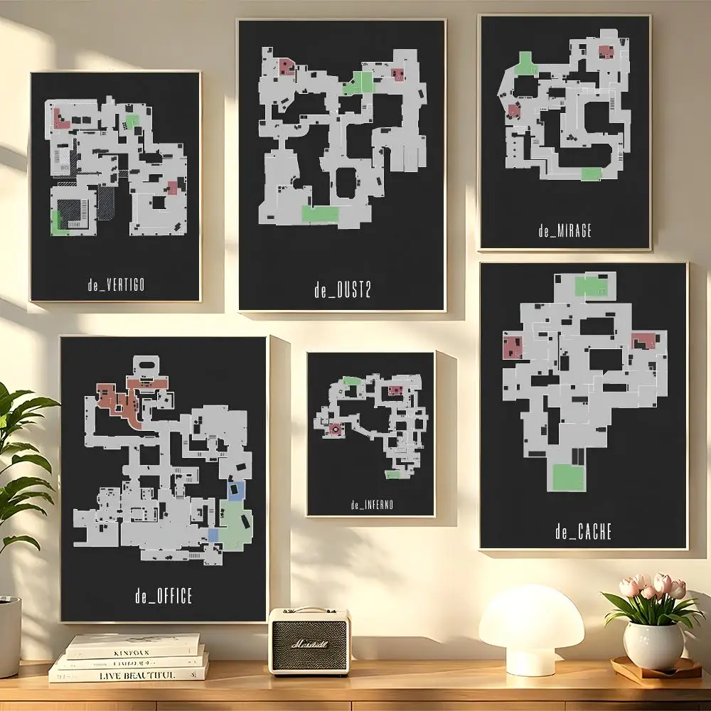 Classic FPP Game CS-GO Map Poster Decorative Wall Sticker Mural Photo Print for Bedroom Living Room Hallway Home Decor Gift